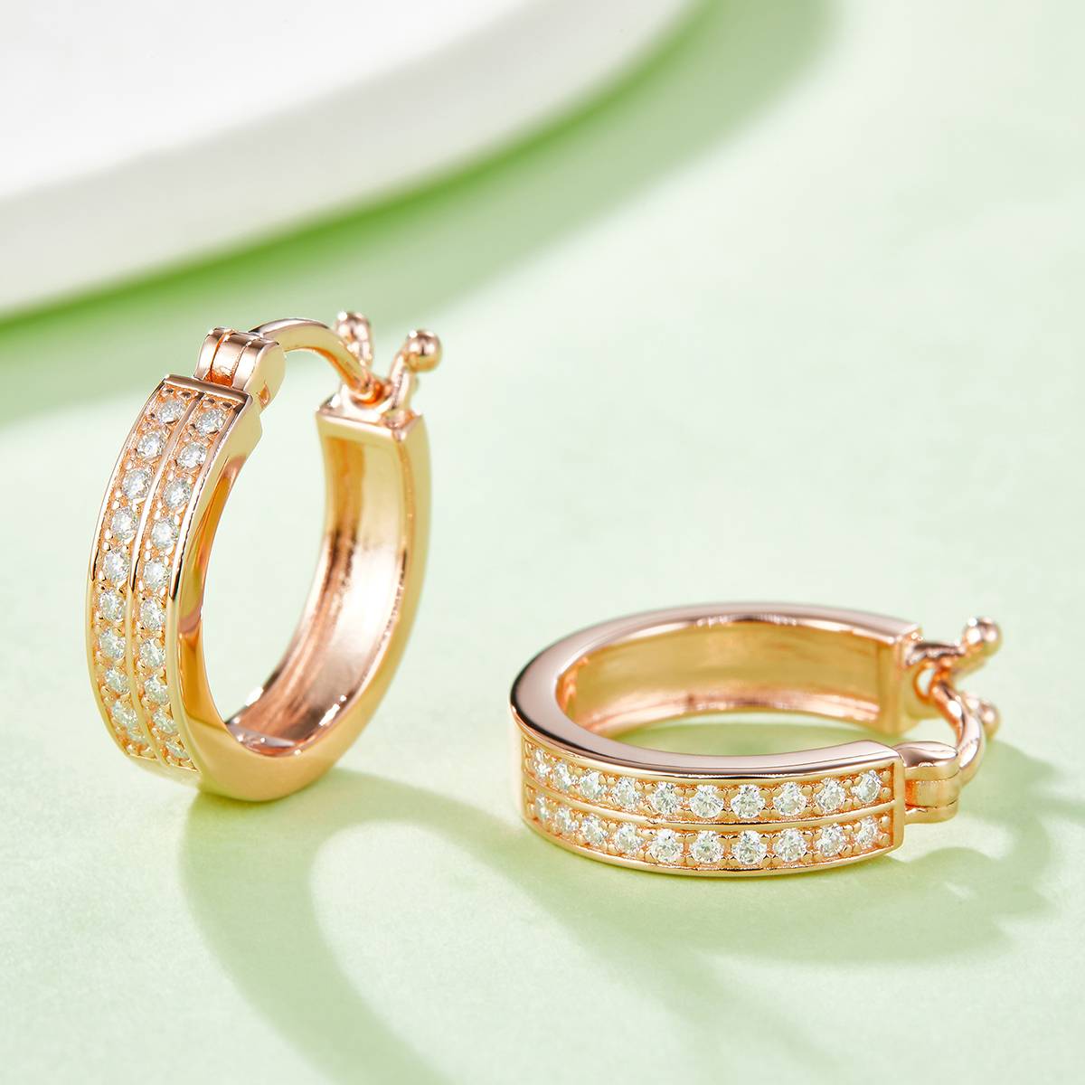 Double Row Half Earrings S925 Silver Moissanite Grade D 0.24CT